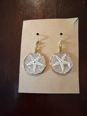 Gold Starfish Drop Earrings - Clear Resin
